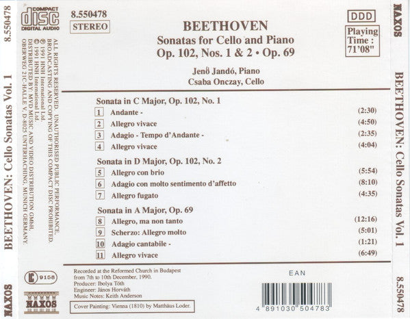 Ludwig van Beethoven - Csaba Onczay, Jenö Jandó : Sonatas For Cello And Piano (CD, Album)