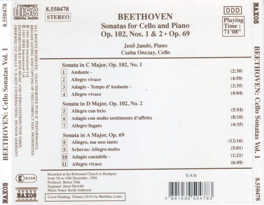 Ludwig van Beethoven - Csaba Onczay, Jenö Jandó : Sonatas For Cello And Piano (CD, Album)