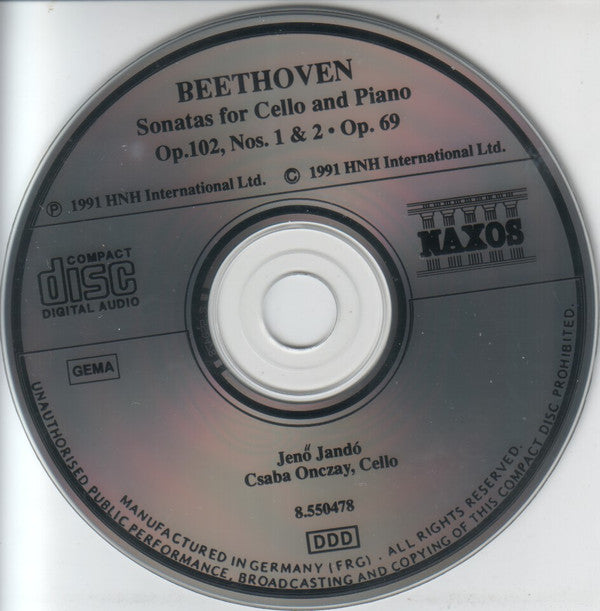 Ludwig van Beethoven - Csaba Onczay, Jenö Jandó : Sonatas For Cello And Piano (CD, Album)
