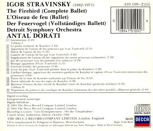 Igor Stravinsky / Detroit Symphony Orchestra, Antal Dorati : L'Oiseau de Feu = The Firebird = Der Feuervogel (CD, Album)