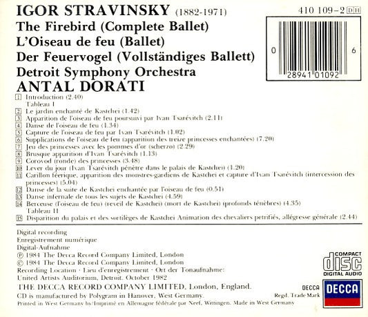 Igor Stravinsky / Detroit Symphony Orchestra, Antal Dorati : L'Oiseau de Feu = The Firebird = Der Feuervogel (CD, Album)