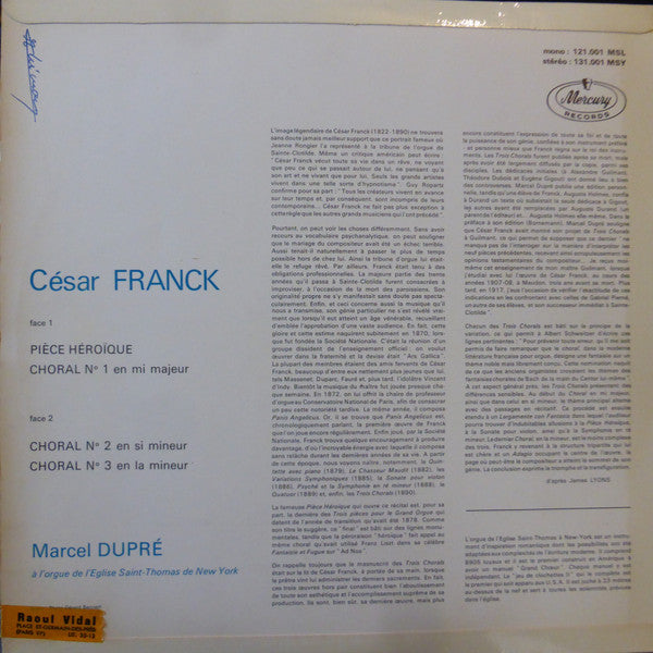 César Franck – Marcel Dupré : Pièce Héroïque / Trois Chorals (LP)