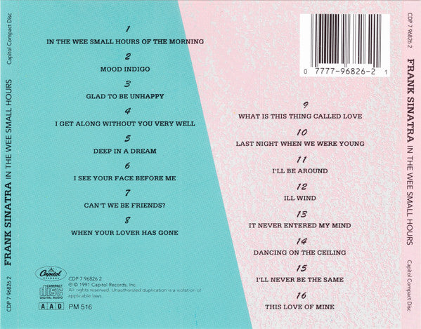 Frank Sinatra : In The Wee Small Hours (CD, Album, RE)