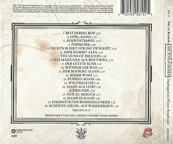 Die Toten Hosen : Nur Zu Besuch: Unplugged Im Wiener Burgtheater (CD, Album, Dig)