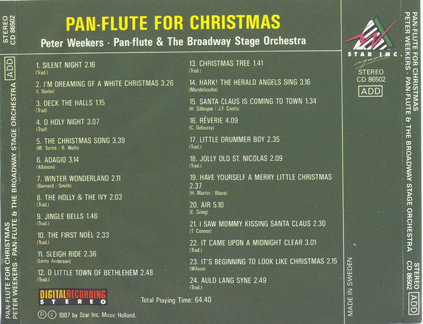 Peter Weekers & The Broadway Stage Orchestra : Pan Flute For Christmas (CD, Album)