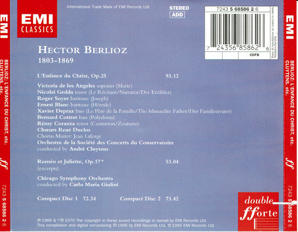Hector Berlioz, Victoria De Los Angeles, Nicolai Gedda, André Cluytens, Carlo Maria Giulini : L'enfance Du Christ / Roméo Et Juliette (Excerpts) (2xCD, Comp)