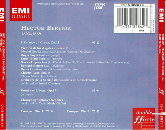 Hector Berlioz, Victoria De Los Angeles, Nicolai Gedda, André Cluytens, Carlo Maria Giulini : L'enfance Du Christ / Roméo Et Juliette (Excerpts) (2xCD, Comp)