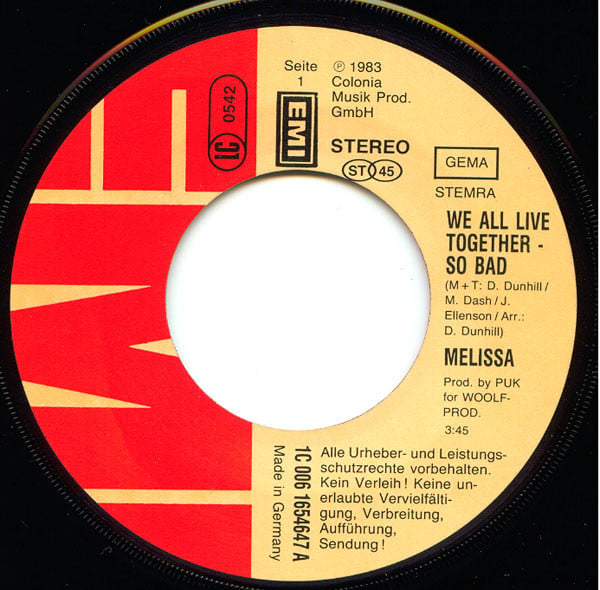 Melissa (10) : We All Live Together - So Bad (7", Single)