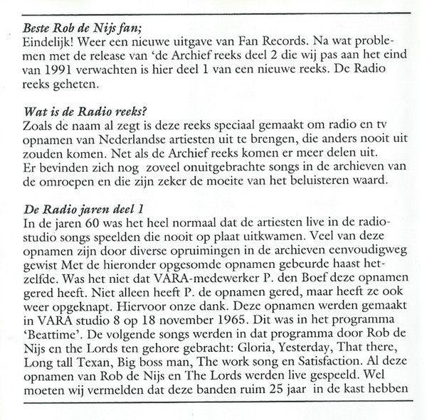 Rob de Nijs : De Radio Reeks Deel 1 (CD)