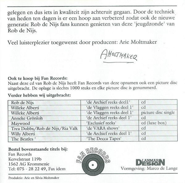 Rob de Nijs : De Radio Reeks Deel 1 (CD)