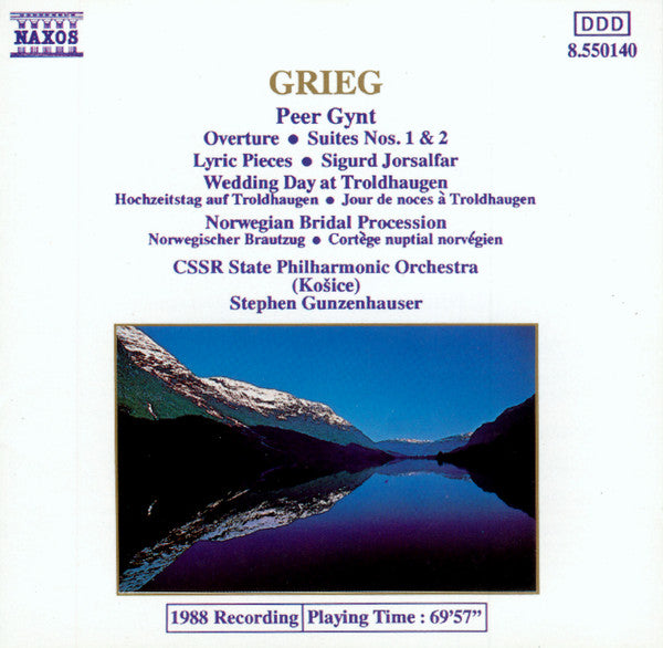 Edvard Grieg  / Slovak State Philharmonic Orchestra, Košice  / Stephen Gunzenhauser : Peer Gynt . Overture . Suites Nos. 1 & 2 . Lyric Pieces . Sigurd Jorsalfar . Wedding Day At Troldhaugen . Norwegian Bridal Procession (CD, Album)