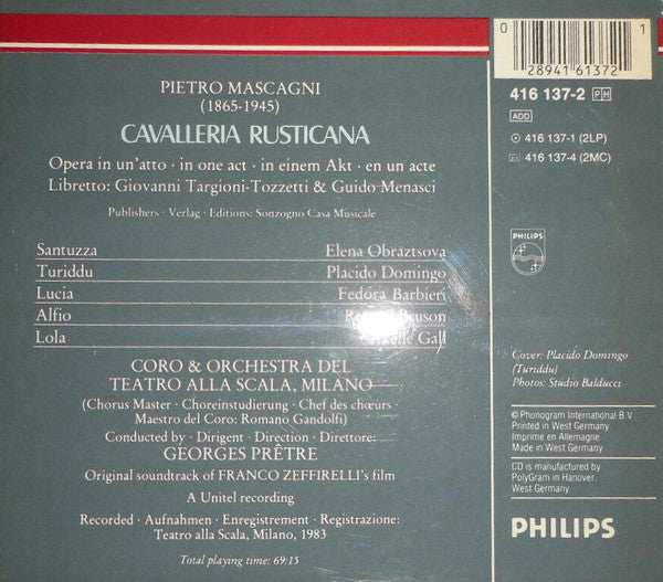 Pietro Mascagni - Elena Obraztsova · Placido Domingo · Renato Bruson · Axelle Gall · Fedora Barbieri · Coro Del Teatro Alla Scala & Orchestra Del Teatro Alla Scala · Georges Prêtre : Cavalleria Rusticana (CD, Album, RM + Box, Sli)