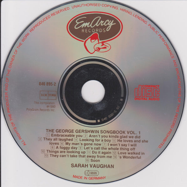 Sarah Vaughan : The George Gershwin Songbook Volume 1 (CD, Comp, RE)