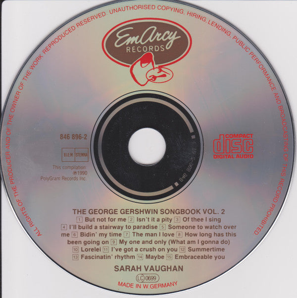 Sarah Vaughan : The George Gershwin Songbook Volume 2 (CD, Comp, RE)