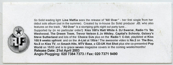 Lisa Maffia : All Over (CDr, Single, Promo)