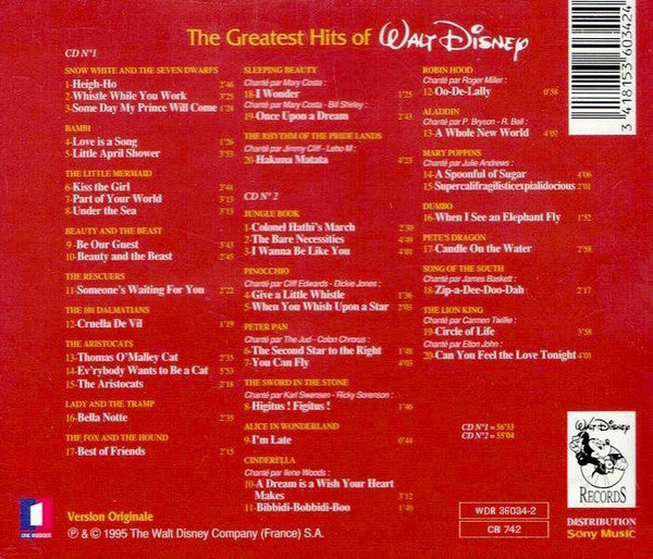 Various : The Greatest Hits Of Walt Disney (2xCD, Comp)