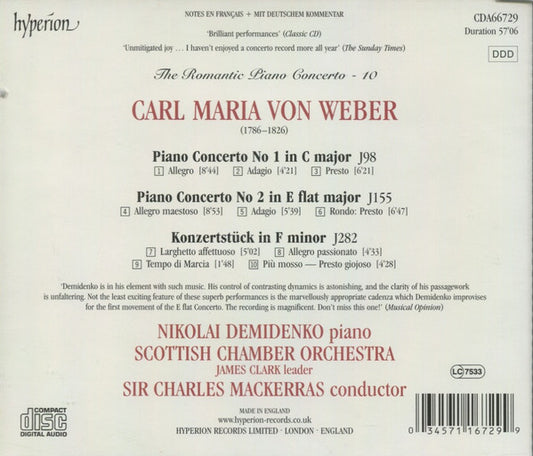 Carl Maria von Weber / Nikolai Demidenko, Scottish Chamber Orchestra, Sir Charles Mackerras : Piano Concerto No 1 In C Major / Piano Concerto No 2 In E Flat Major / Konzertstück In F Minor (CD, Album, RE)