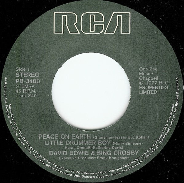 David Bowie & Bing Crosby : Peace On Earth / Little Drummer Boy (7", Single)