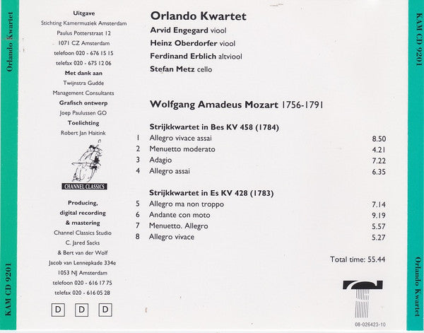 Orlando Quartet : Wolfgang Amadeus Mozart (CD, Album)