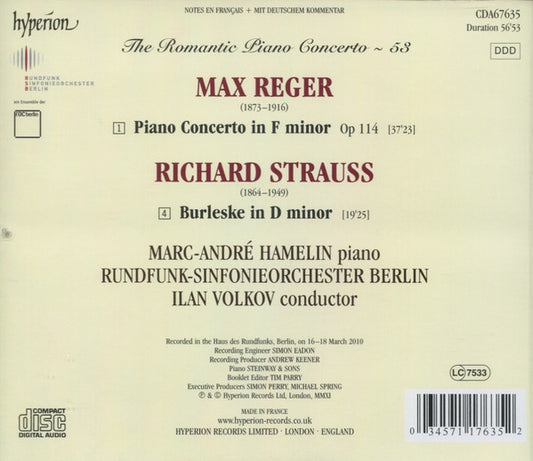 Max Reger, Richard Strauss - Marc-André Hamelin, Rundfunk-Sinfonieorchester Berlin, Ilan Volkov : Piano Concerto In F Minor, Op 114 / Burleske (CD, Album)