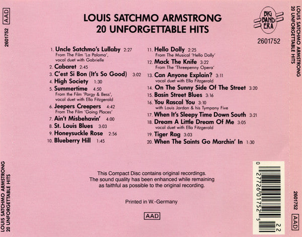 Louis Armstrong : 20 Unforgettable Hits (CD, Comp, 85t)