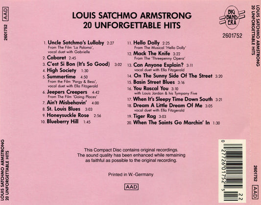 Louis Armstrong : 20 Unforgettable Hits (CD, Comp, 85t)