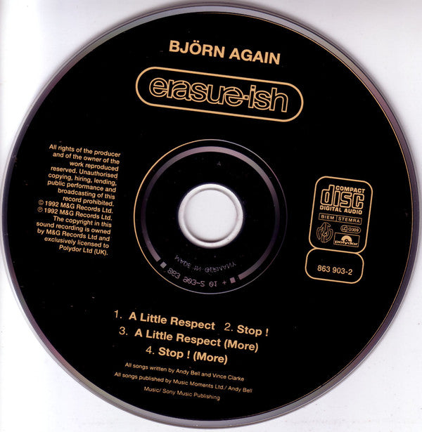 Bjorn Again : Erasure-Ish (Stop ! · A Little Respect) (CD, Maxi)