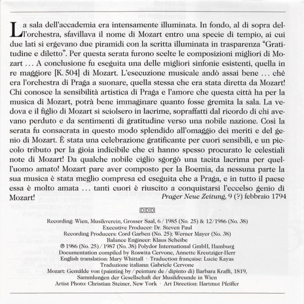 Wolfgang Amadeus Mozart - Wiener Philharmoniker, James Levine (2) : Symphonien Nos. 25 & 38 "Prague" (CD, Comp)