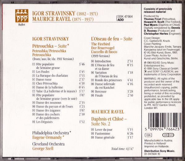 Igor Stravinsky, Maurice Ravel, The Philadelphia Orchestra, Eugene Ormandy, The Cleveland Orchestra, George Szell : Pétrouchka / The Firebird (Suite 1919) / Daphnis Et Chloé (CD, Comp)