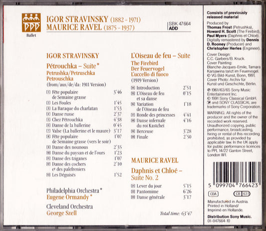 Igor Stravinsky, Maurice Ravel, The Philadelphia Orchestra, Eugene Ormandy, The Cleveland Orchestra, George Szell : Pétrouchka / The Firebird (Suite 1919) / Daphnis Et Chloé (CD, Comp)