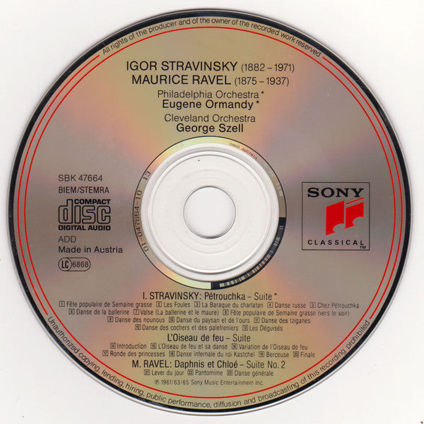 Igor Stravinsky, Maurice Ravel, The Philadelphia Orchestra, Eugene Ormandy, The Cleveland Orchestra, George Szell : Pétrouchka / The Firebird (Suite 1919) / Daphnis Et Chloé (CD, Comp)