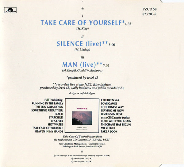 Level 42 : Take Care Of Yourself (CD, Single)