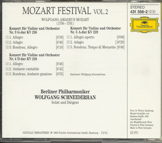Wolfgang Amadeus Mozart, Wolfgang Schneiderhan, Berliner Philharmoniker : Mozart Festival Vol. 2 (CD)