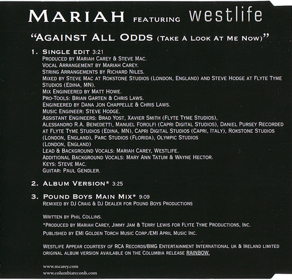 Mariah Carey Featuring Westlife : Against All Odds (Take A Look At Me Now) (CD, Maxi)