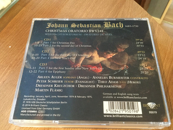 J.S. Bach*, Arleen Augér*, Annelies Burmeister, Peter Schreier, Theo Adam, Dresdner Kreuzchor, Dresdner Philharmonie, Martin Flämig : Weihnachtsoratorium BWV 248 (3xCD, Album)