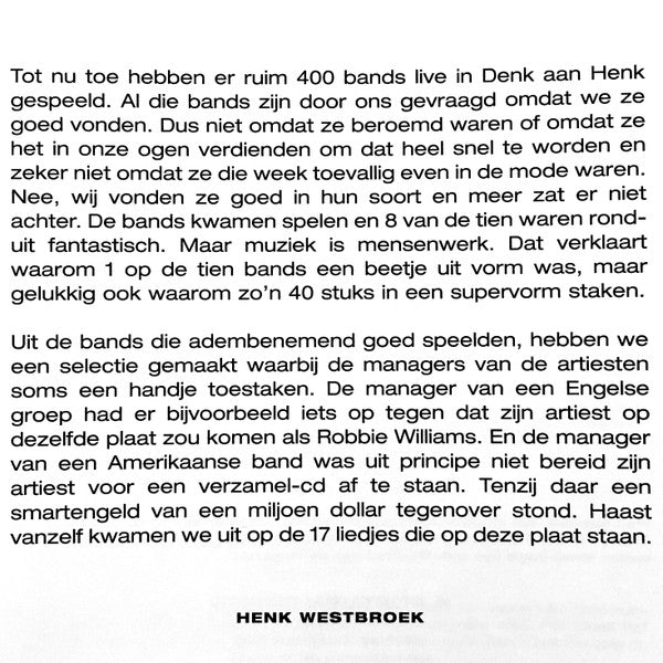 Various : Het Beste Uit Denk Aan Henk - De Live Sessies (CD, Comp)