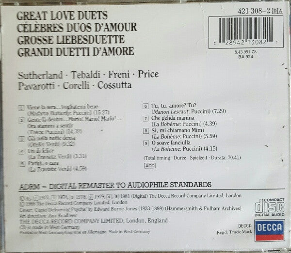 Various : Great Love Duets • Célèbres Duos D'Amour • Grosse Liebesduette • Grandi Duetti D'Amore (CD, Comp)
