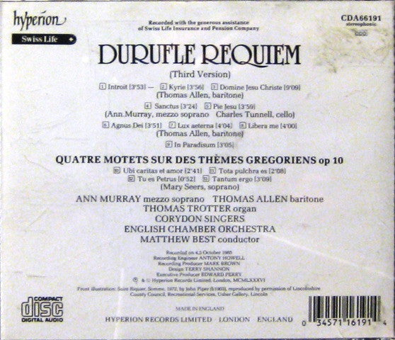 Maurice Duruflé, English Chamber Orchestra, Matthew Best (2) : Requiem & Four Motets (CD, Emp)