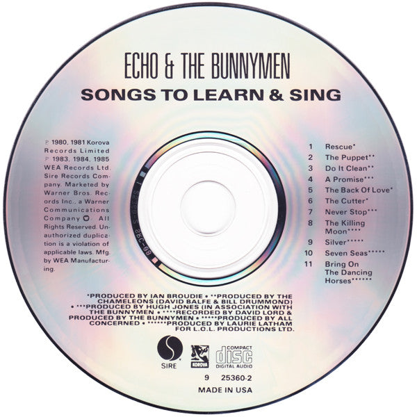 Echo & The Bunnymen : Songs To Learn & Sing (CD, Comp, RE)