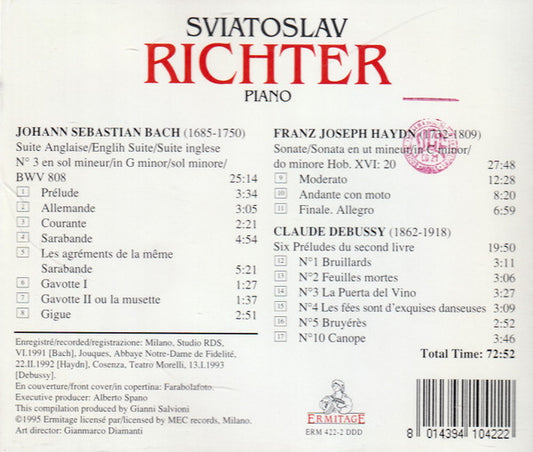 Sviatoslav Richter - Johann Sebastian Bach, Joseph Haydn, Claude Debussy : Suite Anglaise N°3 BWV 808 - Sonata N°20 - Six Preludés II Livre (CD, Comp, RM)