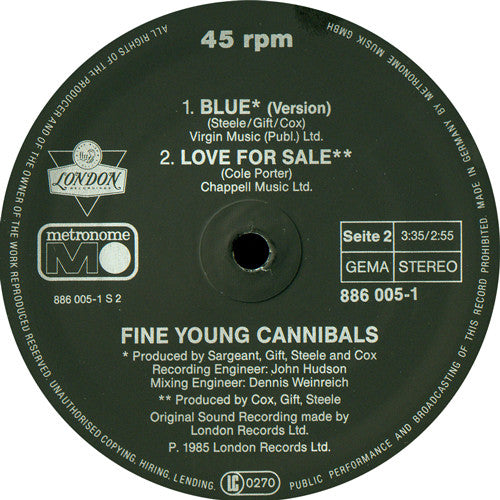 Fine Young Cannibals : Blue (12", Maxi)