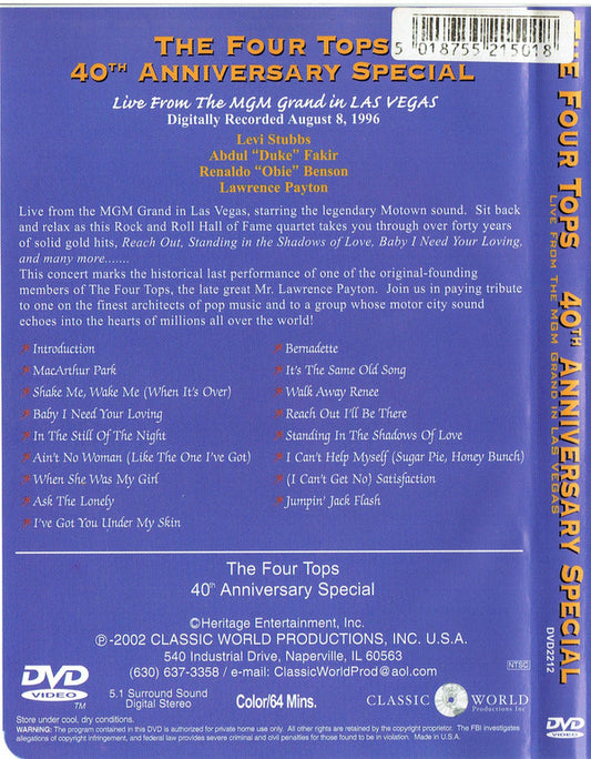 Four Tops : 40th anniversary special Live from the MGM Grand in Las Vegas (DVD-V, NTSC, 5.1)