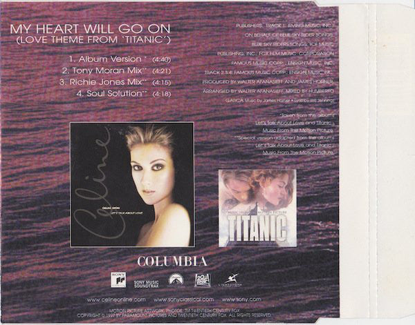 Céline Dion : My Heart Will Go On (Love Theme From 'Titanic') (Dance Mixes) (CD, Maxi)