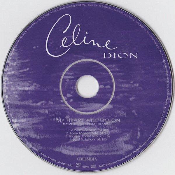 Céline Dion : My Heart Will Go On (Love Theme From 'Titanic') (Dance Mixes) (CD, Maxi)