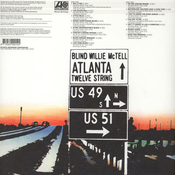 Blind Willie McTell : Atlanta Twelve String (LP, Album, Mono, RE, Gat)