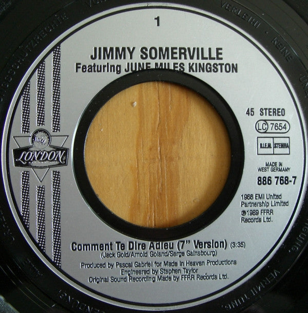 Jimmy Somerville Featuring June Miles-Kingston : Comment Te Dire Adieu (7", Single)
