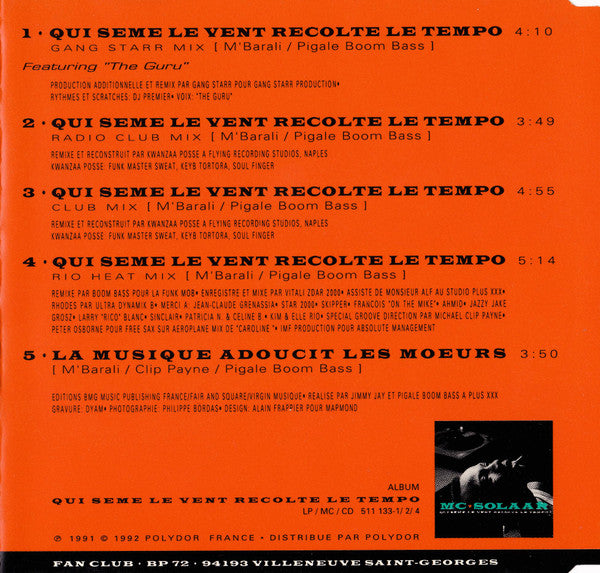 MC Solaar : Qui Sème Le Vent Récolte Le Tempo (CD, Maxi)