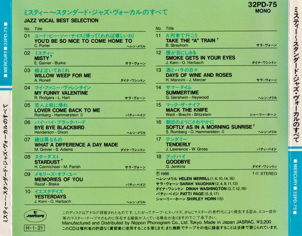 Various : Jazz Vocal Best Selection (CD, Comp, Mono)