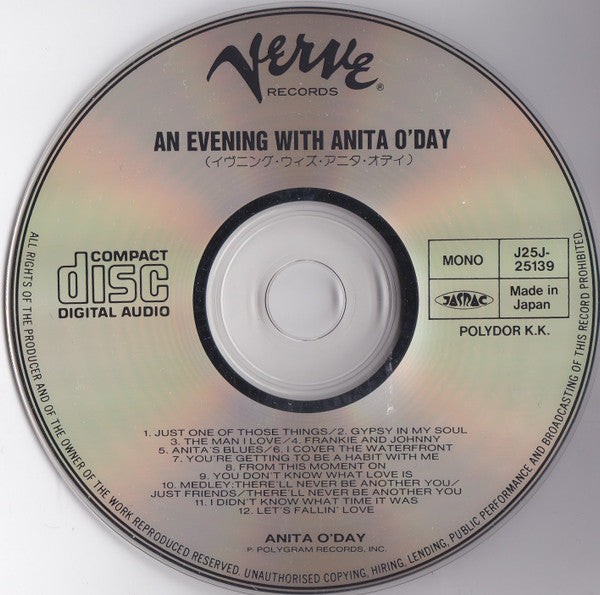Anita O'Day : An Evening With Anita O'Day (CD, Album, Mono, RE, RM)