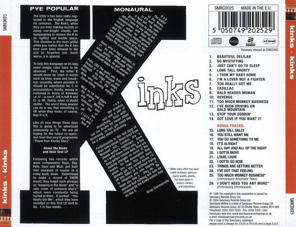 The Kinks : Kinks (CD, Album, Mono, RE, RM)